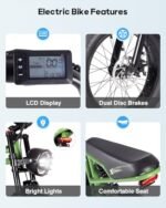 Urban Go Electric Bike for Adults, 750W Peak Motor & 624Wh Removable Battery, Up to 30MPH & 50 Miles(PAS), 20'' Fat Tire Electric Motorcycle with Suspension, Ebike for Mountains, Snow, Sand, Road. - Image 6