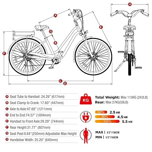 Version 1.0.0 SDU Young Electric Hybrid Cruiser Bike, Up to 90 Miles Long Rang, True Comfort 350W Pedal Assist Beach City Commuter 27.5" E-Bike for Adults. - Image 6