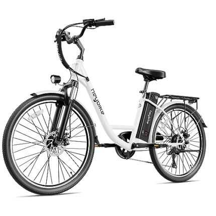 Heybike Cityscape Electric Bike 350W(Peak 500W) Electric City Cruiser Bicycle Up to 40 Miles Removable Battery, 7-Speed and Dual Shock Absorber, 26" Electric Commuter Bike for Adults.