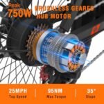 SENADA Electric Bike for Adults, 20 x 3.0 Fat Tire Folding Electric Bicycle, 750W Peak Foldable Ebike 25MPH 65Miles Range, Dual Suspension & 7-Speed with Rear Seat Cushion. - Image 3