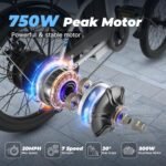 VARUN Electric Bike - Peak 750W Folding Ebike for Adults Up to 40 Miles 20MPH, 48V Removable Lithium-Battery, Stylish 20" Foldable Electric Bicycle Commuter for Women & Men. - Image 2