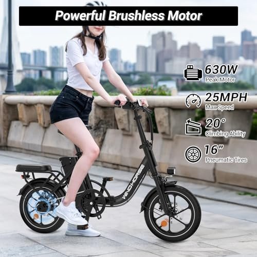 Version 1.0.0 16" Folding Electric Bike Adults, Peak 630W Adult Electric Bicycles, Up to 25 MPH and 35 Miles Foldable Ebikes, Electric Bike for Teens with 36V 8Ah Removable Battery, Dual Disk Brake. - Image 2