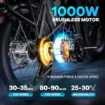 Electric Bike for Adults,with Peak 1000W Motor,Detachable Lithium Battery 48V20AH,Up to 30MPH,Endurance 80Mile,20"x3.0 Fat Tire Commute Mountain Beach Snow Bicycles,Electric eBike with 7-Speed. - Image 2