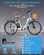 Electric Bike for Adults, 350W(Peak 500W), Up to 45 Miles, Removable Battery, 26" Commuter Electric Bicycle, Rear Rack, Bike Basket, Certified to UL Standard 2849. - Image 7
