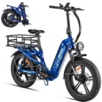 FREESKY 1200W Motor 48V 20Ah Battery with Samsung Cells Full Suspension,32 MPH Step-Thru Folding Electric Bike for Adults, 20'' Fat Tire Dual Hydraulic Brakes Electric Bicycle with Rear Basket.