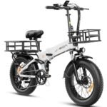 Jasion X-Hunter Electric Bike for Adults,1400W Peak Motor 30MPH Max Speed 48V 13AH Removable Battery, Full Suspension System 20''*4.0 Fat Tire Foldable Ebike 7-Speed Bicycles,with Baskets.