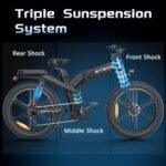 Folding Electric Bike for Adults,48V 29.2Ah Dual Batteries,1000W 31 MPH 93.2 Miles Max Range 8-Speed Adult Electric Bicycles,26” Fat Tire Electric Mountain Bike with Triple Suspension. - Image 4