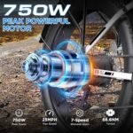 Electric Bike for Adults, 750W Peak Ebike, 25MPH 60Miles Electric Mountain Bike, 26" Fat Tire Electric Bicycle with 48V 13AH Battery, Rear Rack, Turn Signal, Lockable Suspension Fork,7 Speed. - Image 2