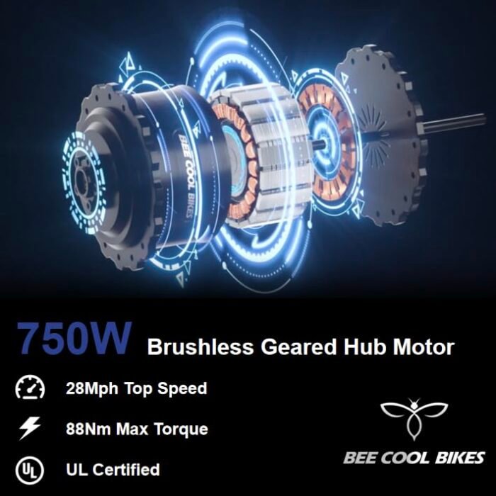 BEE Cool Adventurer Long Range Full Suspension Electric Bike, 750W Mountain eBike, 80MI Range, 48V 21Ah Battery 26"x4" Fat Tire, 350LBS Payload, 28MPH, 7 Speed from Bikes. - Image 3