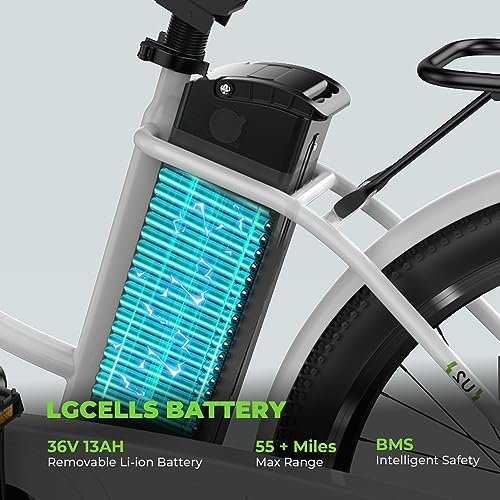 Version 1.0.0 isinwheel 26" Electric Cruiser Bike 500W Ebike, 36V 13Ah Removable Battery, Up to 55+ Miles, 20MPH Electric Bike for Adults, Professional 7 Speed E-Bike, Electric City Commuter Bicycle (White). - Image 2