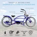 Tracer Beyond Pro 26'' Classic Stretch Chopper EBike with Spring Suspension Classical Fork, disc Brake and hi-Rise Steel Handlebar (Blue). - Image 6