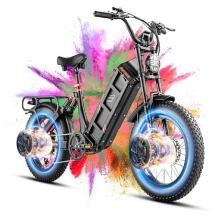 Juliet [2024 Upgrded] Electric Bike for Adults Peak 1700W/2000W 60AH Dual Motor Ebike 100-200Miles Long Range Electric Bike 20'' Fat Tire Full Suspension E Bike with APP Control Display.