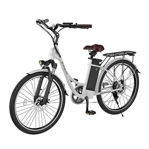 Version 1.0.0 isinwheel 26" Electric Cruiser Bike 500W Ebike, 36V 13Ah Removable Battery, Up to 55+ Miles, 20MPH Electric Bike for Adults, Professional 7 Speed E-Bike, Electric City Commuter Bicycle (White). - Image 1