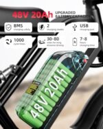 V9-G60 Peak 1500W Ebike, 48V 20Ah(960WH) Removable Battery, 72Miles &32MPH,20" Fat Tire Dirt Bike,7 Speed Gears,Dual Shock Absorber, Adults Electric Bike for Mountains, Snow, Sand, Road. - Image 2