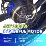 DEEPOWER H20pro Electric Bike, 1000W/2000W 20" Fat Tire Folding Electric Bicycle, 48V 20Ah Removable High Capacity Battery, 7-Speed, Dual Shock Absorbers, Mountain EBike for Adults with USB Port. - Image 3