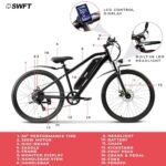 SWFT Edge Electric Mountain Bike for Adults- 44 Miles Max Range, 20mph Max Speed, 26” Tires, 3 Level Pedal Assist, LCD Display, EBike Black. - Image 3