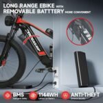 2000W Electric Bicycle for Adults- Moped Style Ebike with 1144WH Battery Pack up to 50 Miles 37MPH, 26" Fat Tire, 7-Speed, 6-Layer Suspension. - Image 5