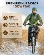 1500W Full Suspension Moped Style Ebike, 20" Fat Tire Electric Bike Up to 28MPH & 75 Miles, 15.6AH/31.2AH Removable Battery, All-Terrain Offroad E Bike for Mountains, Snow, Sand, Road. - Image 2