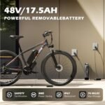 Electric Bike for Adults, 29" Ebike with Peak 1000W Brushless Motor, 34MPH 17.5Ah 840Wh Electric Mountain Bike, 70 Miles Electric Bicycle for Commuter, Lockable Front Fork Suspension, 21-Speed Gears. - Image 3