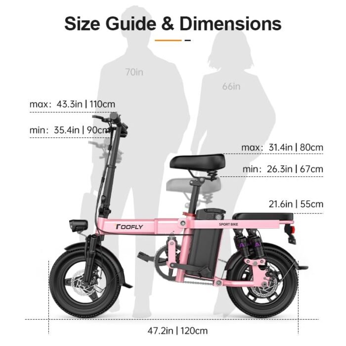 Toofly Foldable Electric Bike for Adult, 20MPH Speed & 20Miles Long Ranges, 500W Motor & 48V 15Ah Removable Battery, 14" Tires Folding E Bike Adults Electric Bicycle for Commuter Travel. - Image 7
