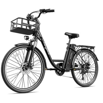 Heybike Cityscape Electric Bike 350W(Peak 500W) Electric City Cruiser Bicycle Up to 40 Miles Removable Battery, 7-Speed and Dual Shock Absorber, 26" Electric Commuter Bike for Adults.