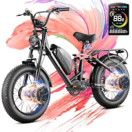 Luna II Peak 1500W Dual Motor Electric Bike for Adults, 7-Speed 33MPH 48V 20Ah E Bike, 20 * 4.0 Puncture Proof Fat Tires Hydraulic Brake Full Suspension Electric Bike, with UBS Wharging Port