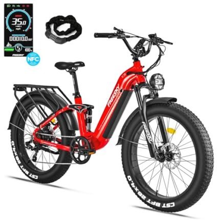 FREESKY Electric Bike for Adults 1600W Power Motor 48V 20 AH Ebike, Step-Thru Ebike up to 35MPH & 90Miles Max Range, 26'' Fat Tire Full Suspension Electric Bicycle for Man/Women