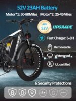 Full Suspension 52V Electric Bike for Adults 2000W Peak 3000W Dual Motor AWD Ebike 36.8MPH 26" All Terrain Fat Tire Adults Electric Bicycle with 52V 23AH Battery Up to 80Miles 7Speed Gear Ebikes. - Image 3