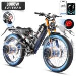 Romeo Pro Ⅱ 3000W Electric Bike for Adults, 52V 60AH Long Range Electric Bike 120+Miles, 46MPH Dual Motor Ebike, 26 * 4.0 Fat Tire Electric Mountain Bike Full Suspension, UL2849 Certified.