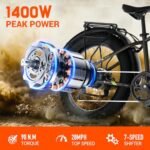 SISIGAD Electric Bike for Adults, Fat Tire Electric Bike,26" All-Terrain Bicycle, Peak 1400W Motor, 50Miles Range and 32MPH Top Speed, 48V 15Ah Removable Battery,7-Speed Ebike. - Image 3