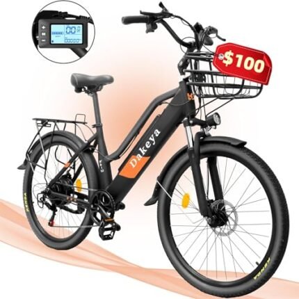 Electric Bike for Adults, 30 mph City Ebikes for Adults with Basket, 750W 1200W Peak Ebikes for Women 7 Speed, Adult Electric Bicycle with 48V 10.5Ah Removable Battery 26" Mountain E Bike.