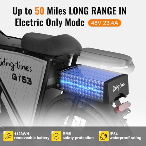 Version 1.0.0 Riding'times GT53 Electric Cargo Bike for Adults 550LBS, 2000W Cargo Ebike, 1123WH Removable Battery, Dual Hydraulic Brakes, NFC Unlock, for Commuting, Shopping, Camping, Hunting, Fishing. - Image 4
