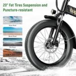 Foldable Electric Bike for Adults, 30+MPH, 48V 20Ah Removable Lithium Battery up to 80Miles, 20" Fat Tire 1000W Peak Dirt Ebike Adult Electric Bicycle for City Commute Beach Mountain E Bike. - Image 4