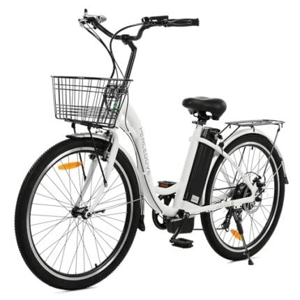 ECOTRIC Citycruiser Electric Bike 26" E Bike 350W Motor Bicycles Removable 36V 10AH Lithium Battery Commute Step-Through Ebike Moped for Adults with Basket Shimano 7 Speed Gears.