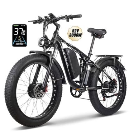 E·Bycco 2000W Peak 3000W Dual Motor Electric Bike for Adults, 52V 23Ah Battery E-Bicycle, 37MPH & 80Miles, Hydraulic Disc Brake, 26'' Fat Tire All Terrain Commuter E-Bike, Front/Full Suspension.