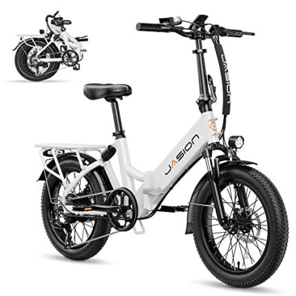 Jasion EB7 ST 2.0 Electric Bike Adults, 28MPH Max Speed[850W Motor], 55 Mile Ranges[480Wh Removable Battery], Foldable Ebikes with Dual Suspension, Step-Thru 20" Fat Tire Adult Electric Bicycles.