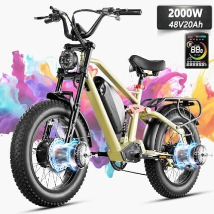 eAhora Terra II Peak 2000W Dual Motor Electric Bike for Adults, 7-Speed 33MPH 48V 20Ah E Bike, 20 * 4.0 Puncture Proof Fat Tires Hydraulic Brake Full Suspension Electric Bike, with UBS Wharging Port.