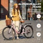 Viribus Electric Bike for Adults, Step Through Womens Electric Bikes, City Commuter Ebike 350W(Peak 500W) 7 Speed with 36V 13Ah Battery, Lightweight Aluminum Frame, Womens E Bike 26 inch. - Image 3
