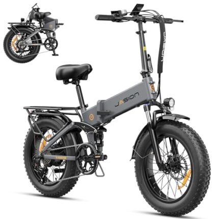 Jasion X-Hunter Electric Bike for Adults,1400W Peak Motor 30MPH Max Speed,48V 13AH Removable Battery, Full Suspension System Design,20''*4.0 Fat Tire Foldable Ebike 7-Speed Bicycles.