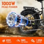 SISIGAD Folding Electric Bike,Foldable Ebike,20"x 4" Fat Tire Ebike,500w Motor Peak 1000w,48V 15Ah Removable Battery,40Miles Range 25Mph,7-Speed Gear,City Ebike for Men Women. - Image 2