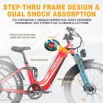 FREESKY Electric Bike for Adults 1000W/1600W Brushless Motor 48V 20 AH Battery Ebike, 26''*4.0 Fat Tire Step-Thru E-Bike, Full Suspension Electric Bicycle for Women with Rear Basket. - Image 4