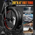 20" Folding Electric Bike,Peak 1200W Fat Tire Ebike 7 Speed Gear with Removable 48V15AH Lithium Battery and Multi-Function Display (Black). - Image 3