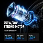 Electric Bike for Adults, Peak 1000W/1500W 34MPH Fat Tire E Bikes for Men 48V 17.5AH 840WH Battery, 70 Miles Ebike 21-Speed Gears, Beach Mountain Snow Electric Bicycle E-bike UL Certified. - Image 2