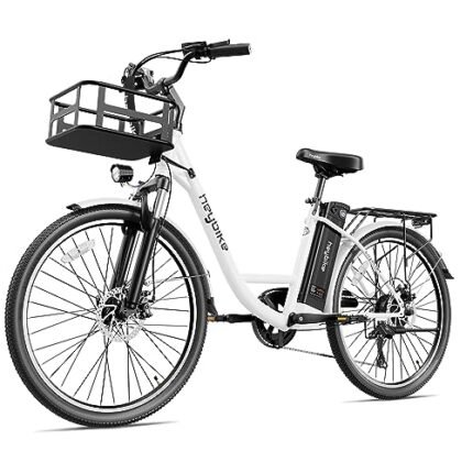 Heybike Cityscape Electric Bike 350W(Peak 500W) Electric City Cruiser Bicycle Up to 40 Miles 23MPH Removable Battery, 7-Speed and Dual Shock Absorber, 26" Electric Commuter Bike for Adults.