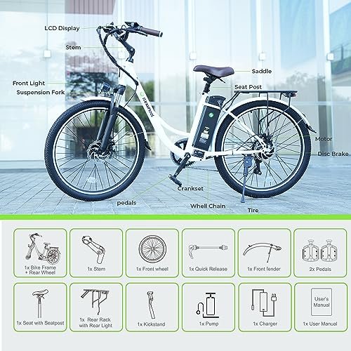 Version 1.0.0 isinwheel 26" Electric Cruiser Bike 500W Ebike, 36V 13Ah Removable Battery, Up to 55+ Miles, 20MPH Electric Bike for Adults, Professional 7 Speed E-Bike, Electric City Commuter Bicycle (White). - Image 5