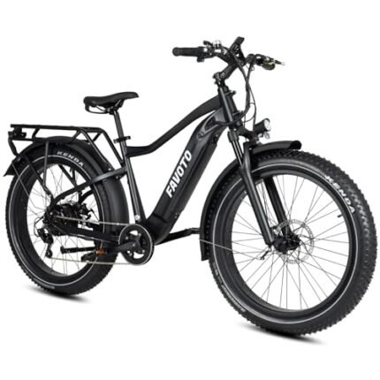 Favoto Fat Tire Electric Bike - 750W 48V14Ah Ebikes for Adults 26″Electric Bicycle 60Miles Range 20mph 5 PAS 7 Speed LCD Display Mountain Off-Road Electric Bicycle.