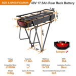 Accolmile Ebike Battery for Bike Motor : 48V 17.5Ah Rear Luggage Rack Battery with Charger & BMS, for 1000W 750W 500W Mid Hub Motor Electric Bicycle Conversion Kit. - Image 2