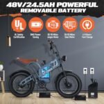2000W Electric Bike Adults Dual Motor with 48v 24.5AH Removable Battery, 20Inch Fat Tire Mountain EBike, 35MPH Full Suspension AWD E Bike for Commuter Beach, Shim 7-Speed Gear. - Image 3