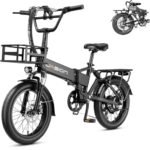 Jasion EB7 2.0 Electric Bike for Adults, 1200W Peak Motor 28MPH Max Speed Folding Ebike, 48V 10AH Removable Battery, 20" Fat Tire with Dual Suspension, 7-Speed Electric Bicycles, with Front Basket.
