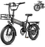 Jasion EB7 2.0 Electric Bike for Adults, 1200W Peak Motor 28MPH Max Speed Folding Ebike, 48V 10AH Removable Battery, 20" Fat Tire with Dual Suspension, 7-Speed Electric Bicycles, with Front Basket.